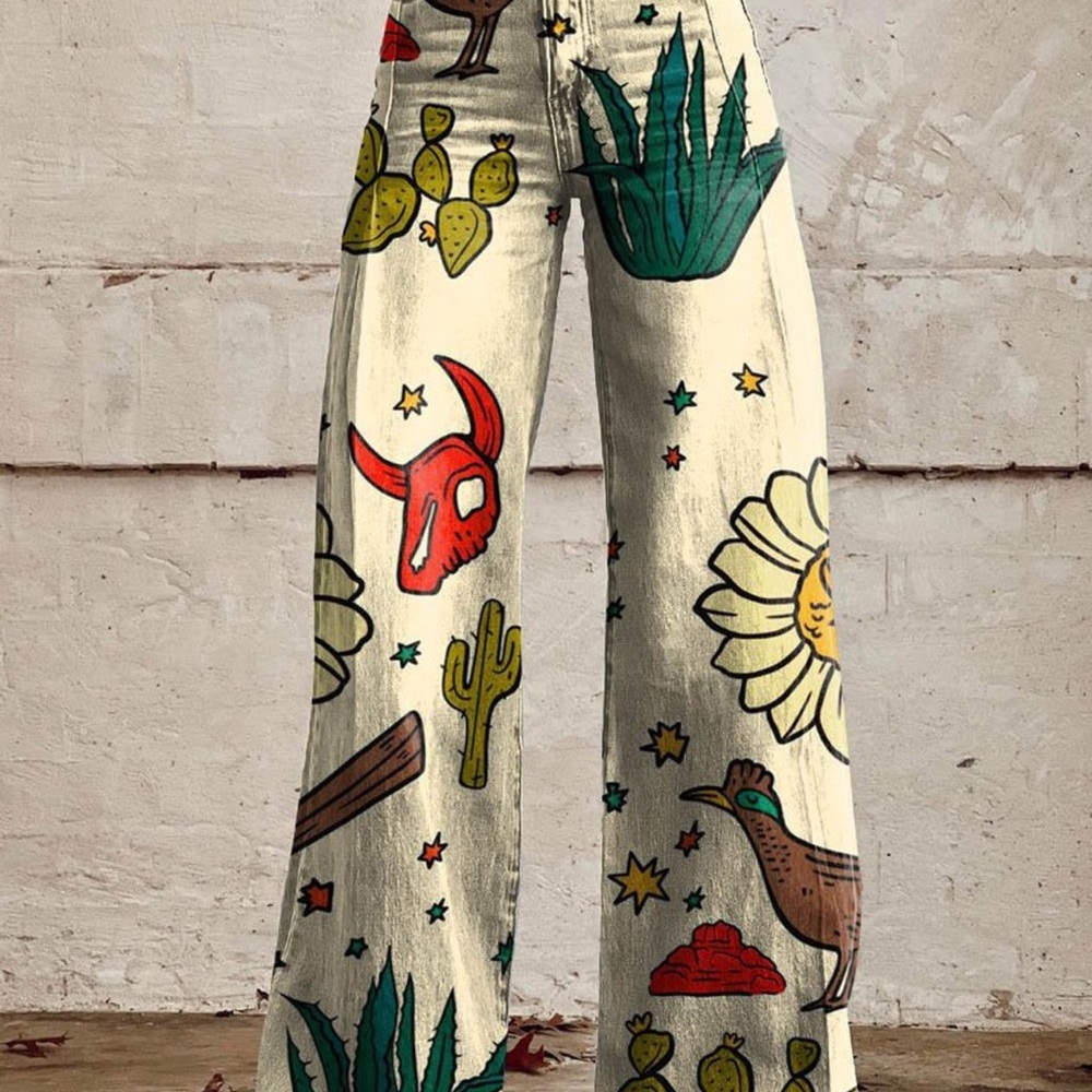 Western  Graphic Wide-Leg Pants